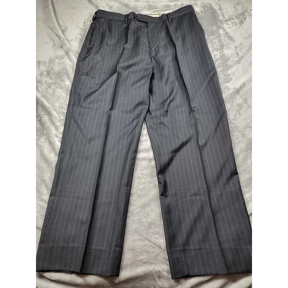 Daniel Cremieux black striped Flat Front‎ Wool Suit Dress Pants 36x27, hemmed